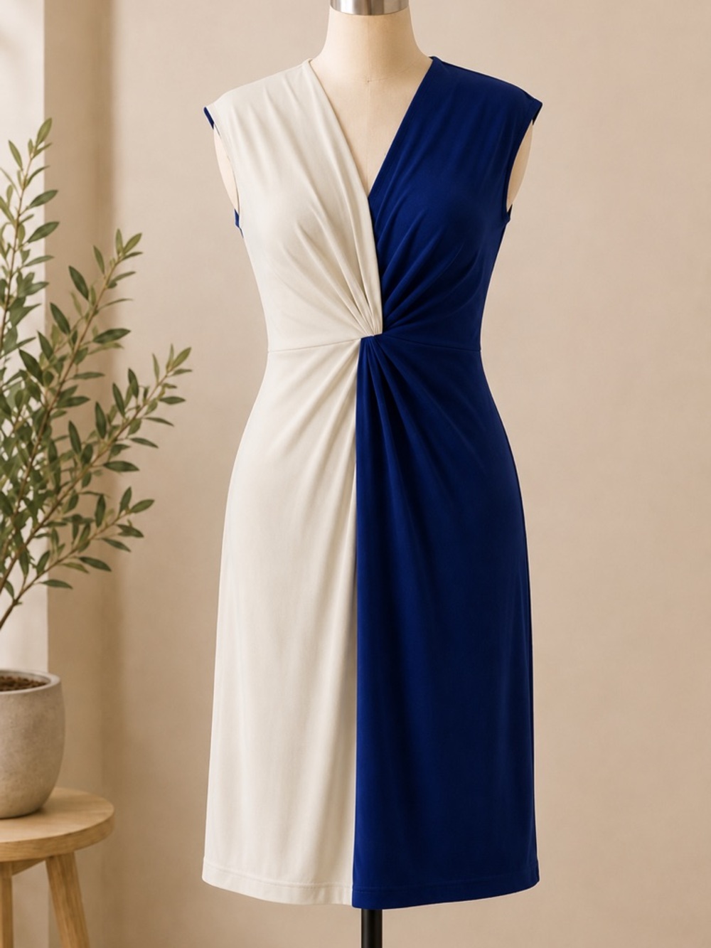 Kasper 2X Blue White Colorblock Twist Front Sheath Dress NWT Work Office (E166)